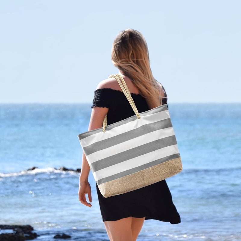 Becokan Beach Bags for Women Large Canvas Beach Tote Bag Beach Bags Waterproof Sandproof Swim Pool Bag Travel Essentials - Image 5